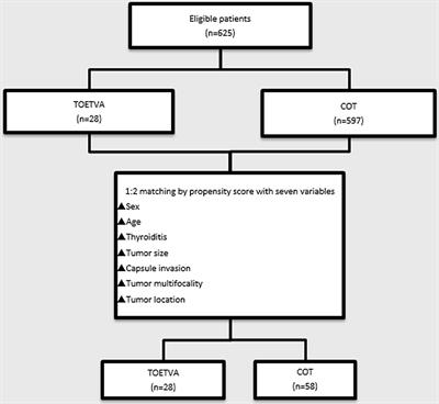 Comparison Between Transoral Endoscopic Thyroidectomy Vestibular Approach (TOETVA) and Conventional Open Thyroidectomy for Patients Undergoing Total Thyroidectomy and Central Neck Dissection: A Propensity Score-Matching Analysis